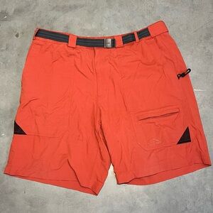 Men's LL Bean Hiking Camping Nylon‎ Cargo Orange Shorts Belted Size Large
